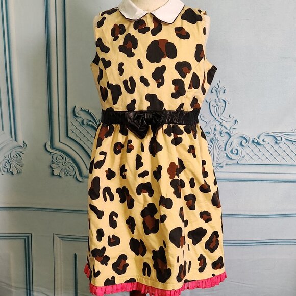 Girls Harajuku Mini Leopard Print Dress with Pink Accent, Size Kids L (10/12) - Picture 1 of 5